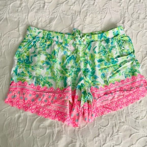 Lilly Pulitzer Pink Green Alligator Katia Shorts L - Picture 1 of 4